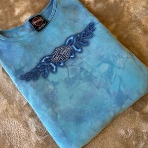 Vintage Y2K. Harley-Davidson Blue Tie-Die long sleeve top